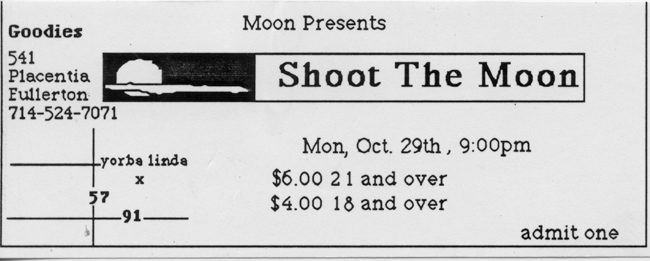 Shoot The Moon concert ticket 10-29-1990